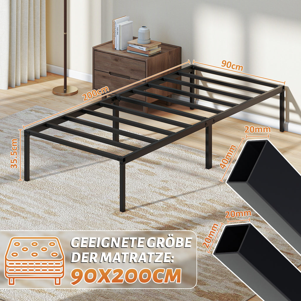 Randaco Metallbettrahmen stabil 90×200cm/140×200 cm Platzsparender Bettrahmen Einzelbettrahmen bis 200 kg Doppelbettrahmen bis 300 kg