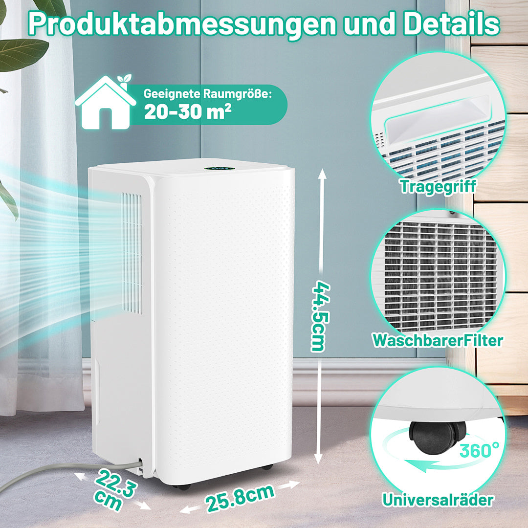 Randaco Elektrischer Luftentfeuchter 16 L/Tag 3 Modi Digitalanzeige Timer Ablaufschlauch für Keller Schlafzimmer und Waschküche