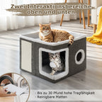 Randaco 3-IN-1 FALTBARES KATZENHAUS 2-stöckig mit Kratzbrett und Spielball