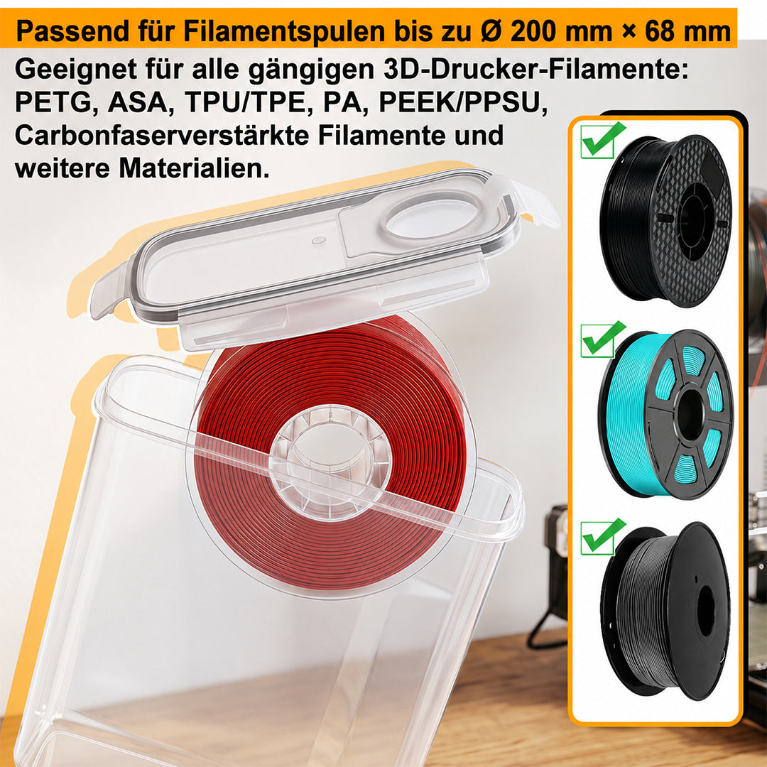 Randaco 3D‑Druck Filament‑Aufbewahrungsbox sichtbare Anzeige inkl. Trockenmittel Etiketten Whiteboard‑Marker