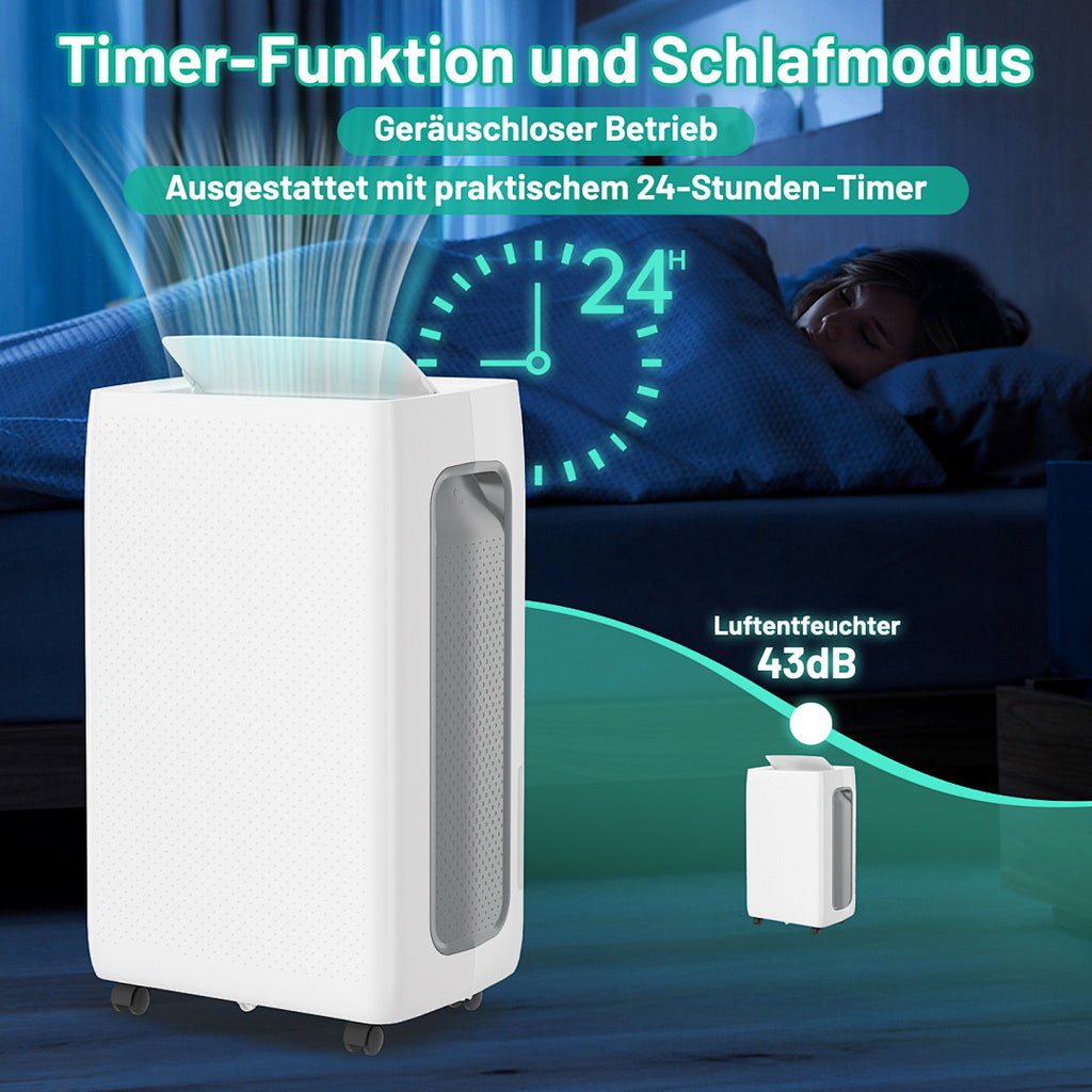 Randaco Elektrischer Luftentfeuchter 26 L/Tag bis 30 m² mit 24H-Timer Schlafmodus Abtauautomatik für Keller Schlafzimmer und Waschküche
