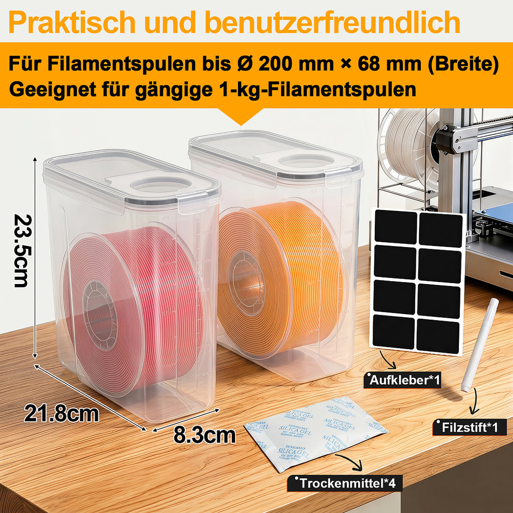 Randaco 3D‑Druck Filament‑Aufbewahrungsbox sichtbare Anzeige inkl. Trockenmittel Etiketten Whiteboard‑Marker
