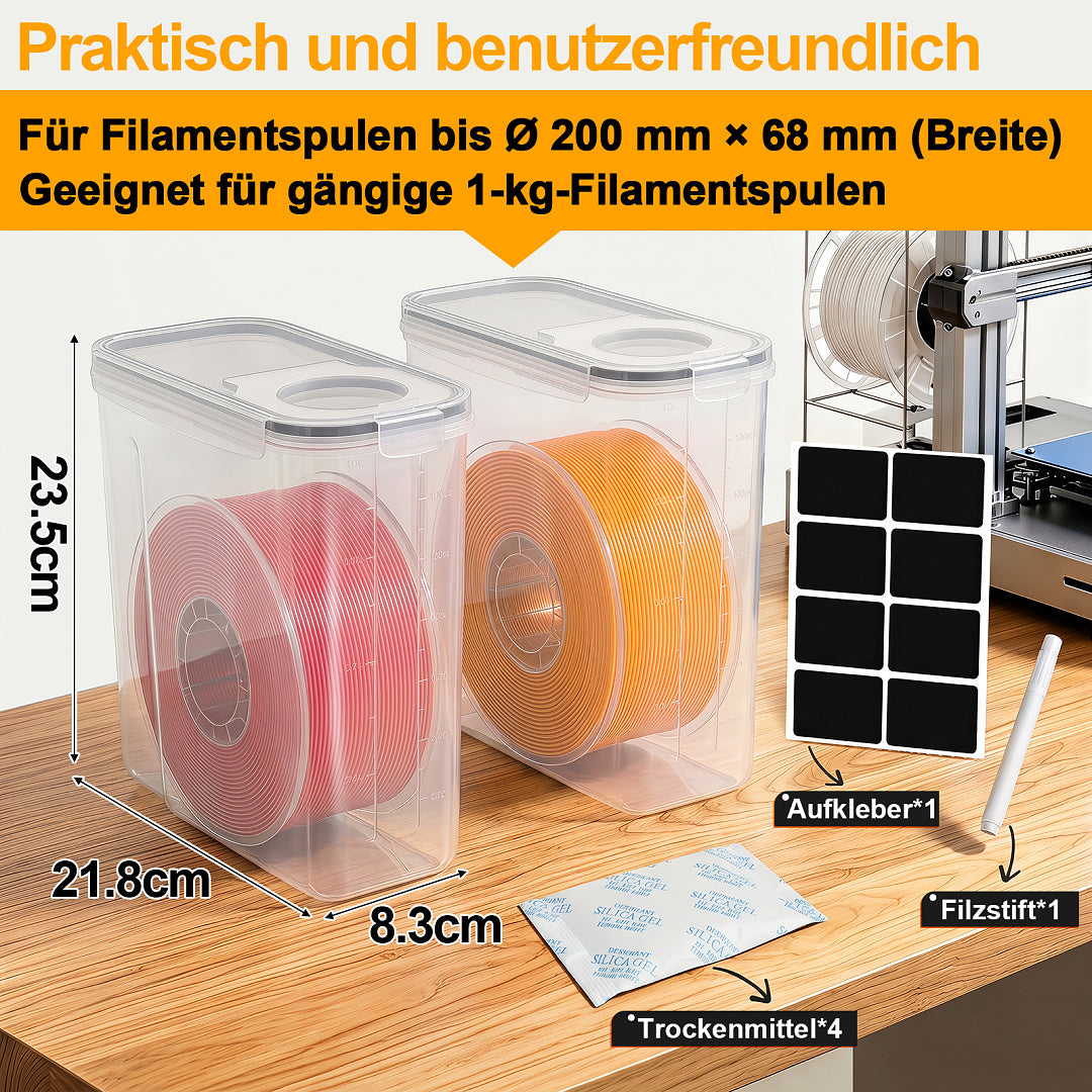 Randaco 3D‑Druck Filament‑Aufbewahrungsbox sichtbare Anzeige inkl. Trockenmittel Etiketten Whiteboard‑Marker