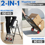 Randaco 2‑in‑1 Sackkarre mit Trittleiter 2‑Stufen‑ / 3‑Stufen‑Ausführung klappbare Sackkarre treppengängig treppengängig kompakt und transportabe