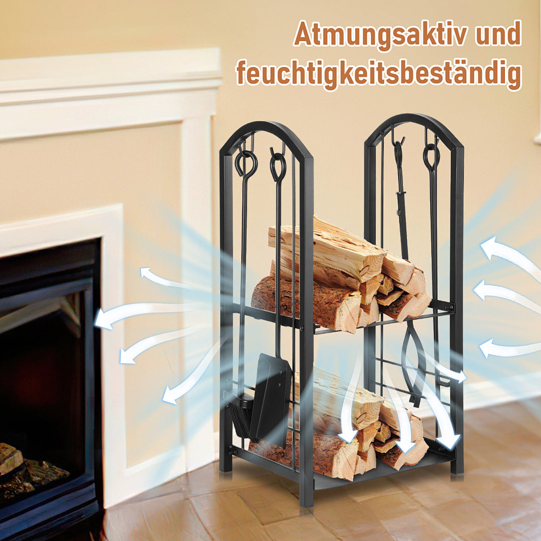 Randaco 2 Ebenen Feuerholzregal mit 4 Kaminwerkzeug