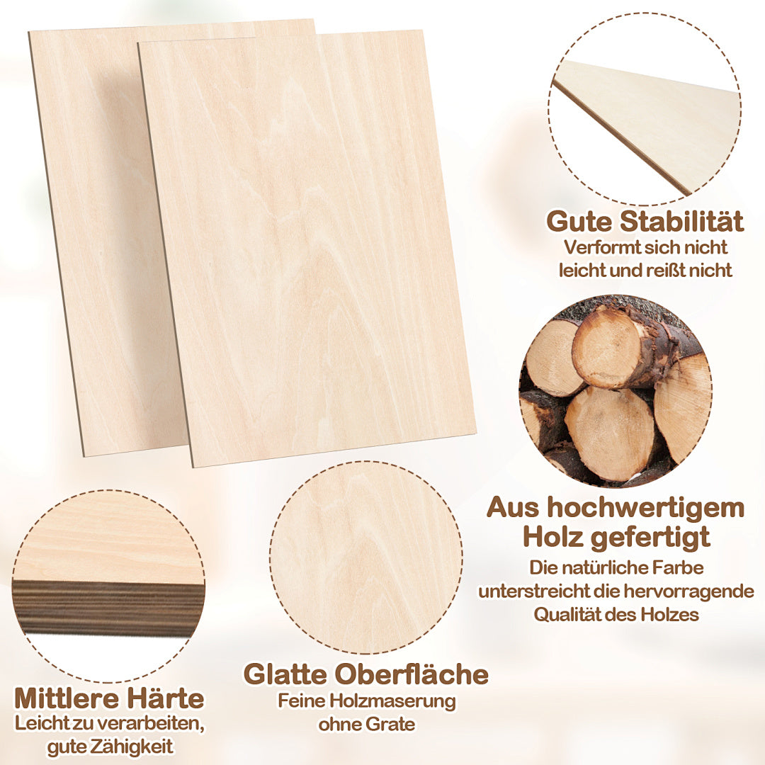 Randaco 10 Stück Sperrholzplatte A3/A4 Linde holzplatte Zuschnitt Nach Bastelhölzer Holz 420x300mm/300x210mm