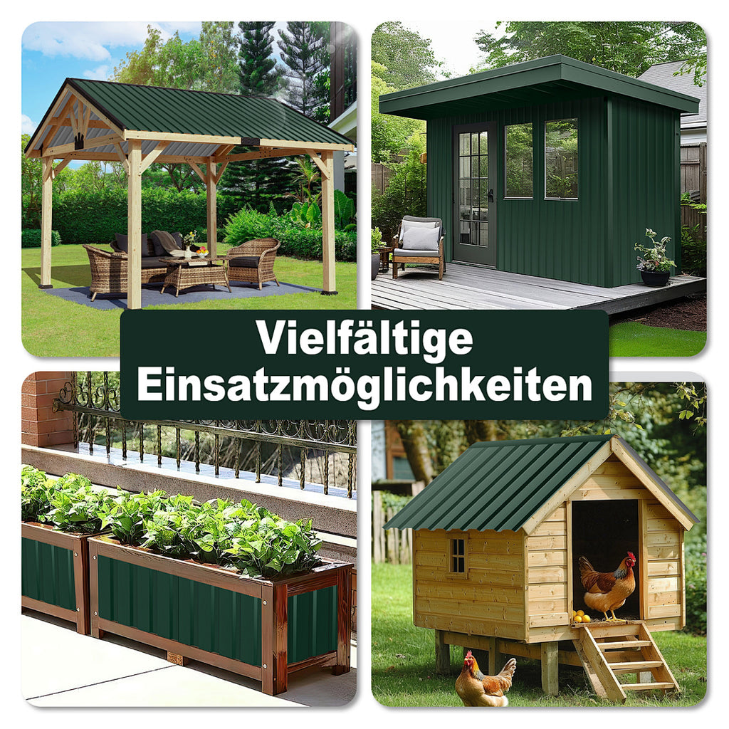 Randaco 24 Stück trapezförmige Wellblechplatten, Dachplatte verzinkt abnehmbar, Grün/Grau