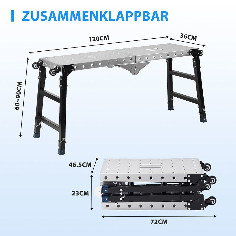 Randaco Arbeitsplattform höhenverstellbar klappbar Stahl Arbeitsbühne mobil 150 kg‑500 kg mit 3/4 Höhen Tragfähigkeit