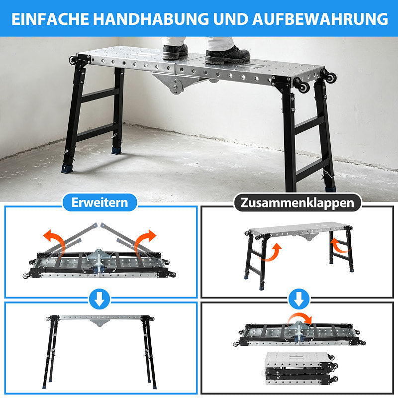 Randaco Arbeitsplattform höhenverstellbar klappbar Stahl Arbeitsbühne mobil 150 kg‑500 kg mit 3/4 Höhen Tragfähigkeit