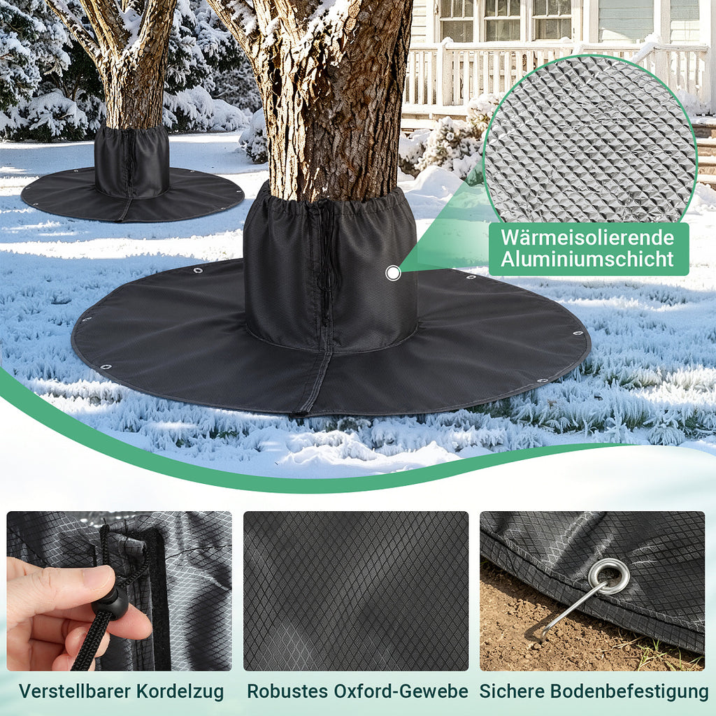 Randaco 2er-Set anthrazitfarbene Wurzelschutzabdeckungen mit Erdankern flexible Bodenmatten für Gartenbäume und Sträucher zur Winterpflege