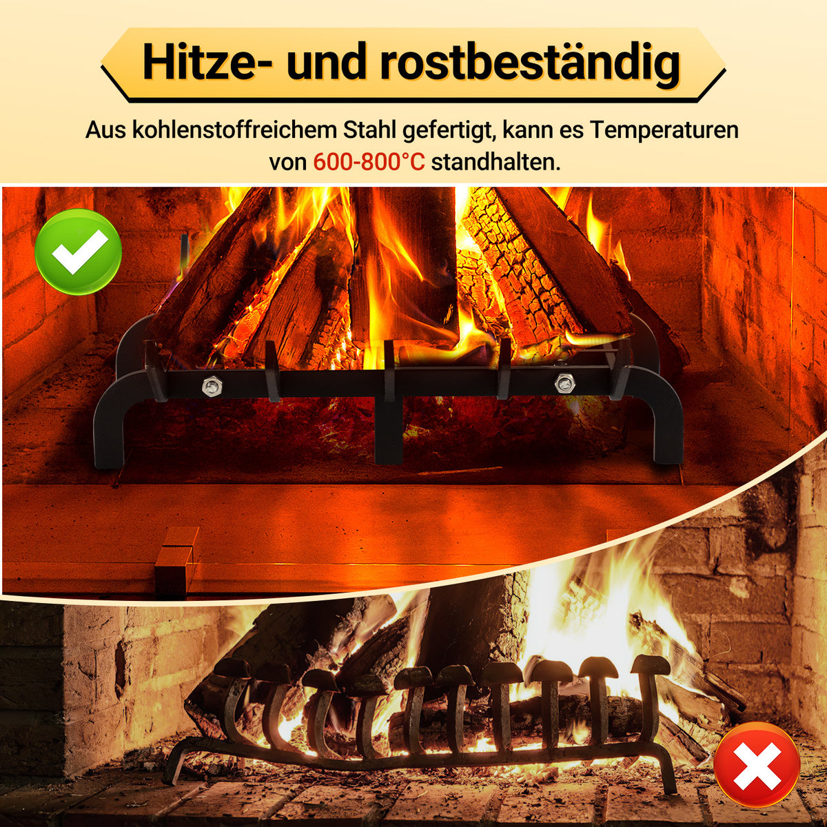 Randaco Feuerrost für Innen‑ und Außenbereich Metall‑Brennholzrost mit 50 kg Tragfähigkeit für Kamine