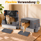 Randaco Edelstahl Katzenklo XXXL mit Klappdeckel 72.8 x 51 x 43 cm Halboffene Katzentoilette mit 90° Seitenklappe Aktivkohlefilter Schaufelhalter Trittmatte und herausnehmbarer Edelstahlwanne