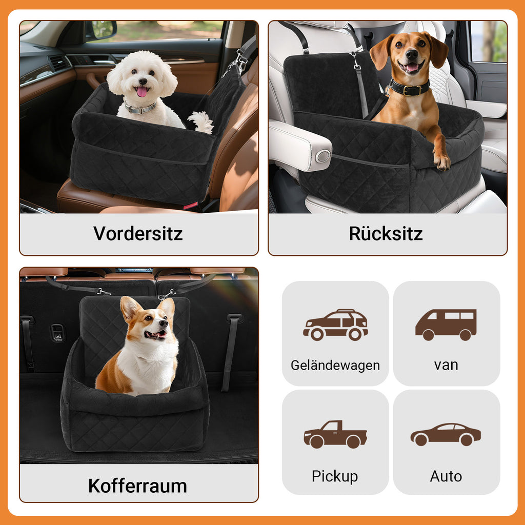 Randaco Autositzhilfe für Haustiere waschbar mit Aufbewahrungstaschen bis 12 kg Tragfähigkeit für kleine Hunde und Katzen