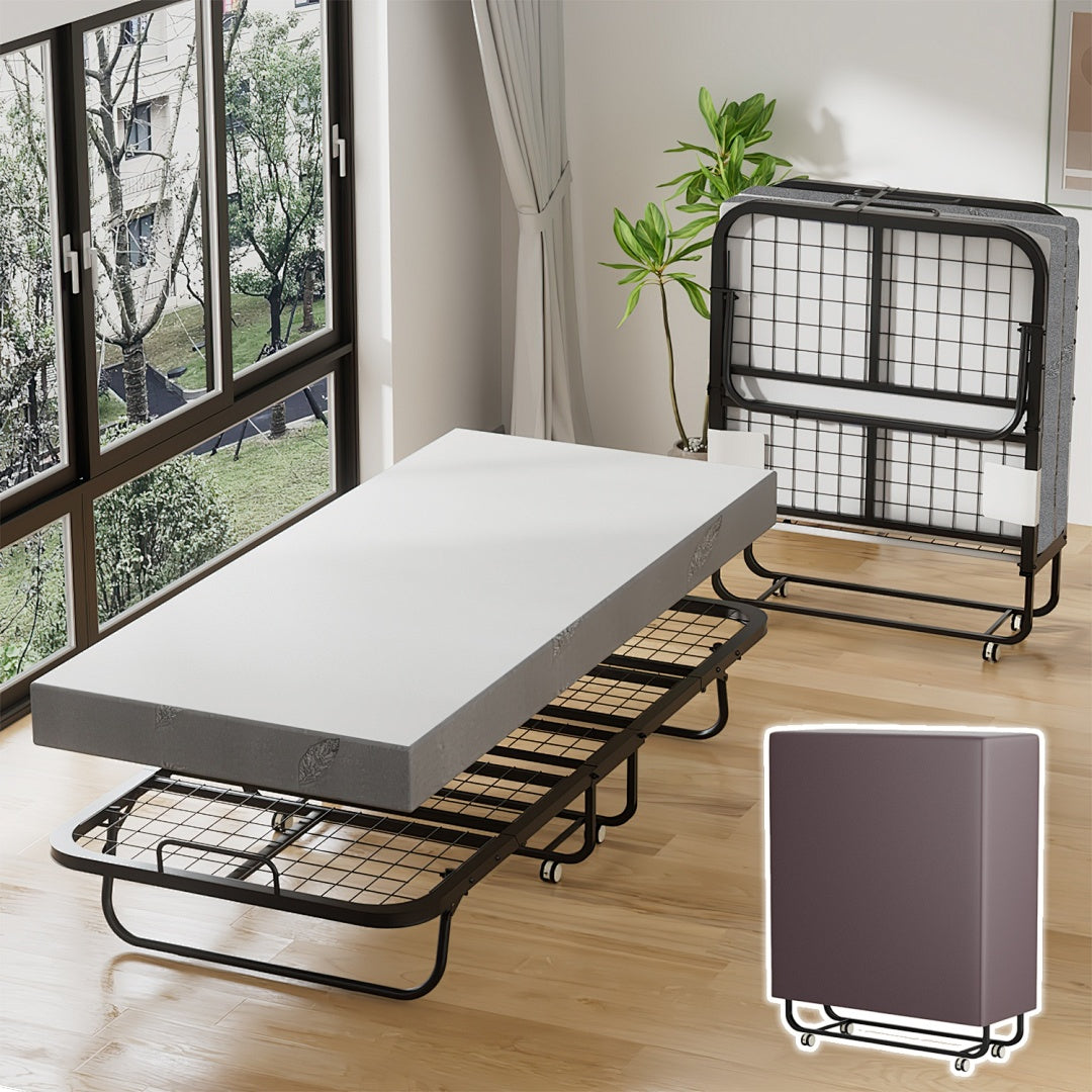Randaco Klappbett 90x200cm Gästebett Klappbarer mit 13cm Matratze und Rollen bis 200 kg