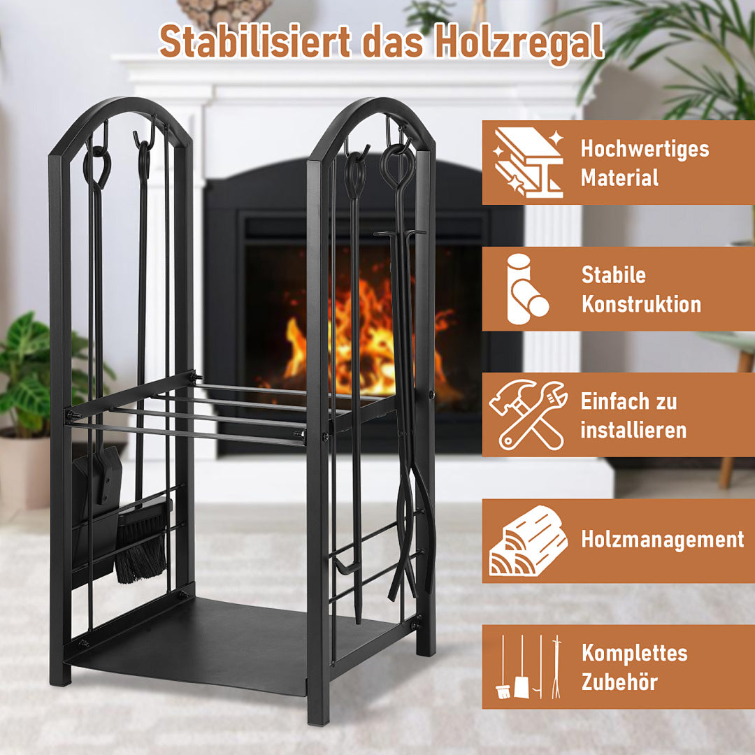 Randaco 2 Ebenen Feuerholzregal mit 4 Kaminwerkzeug