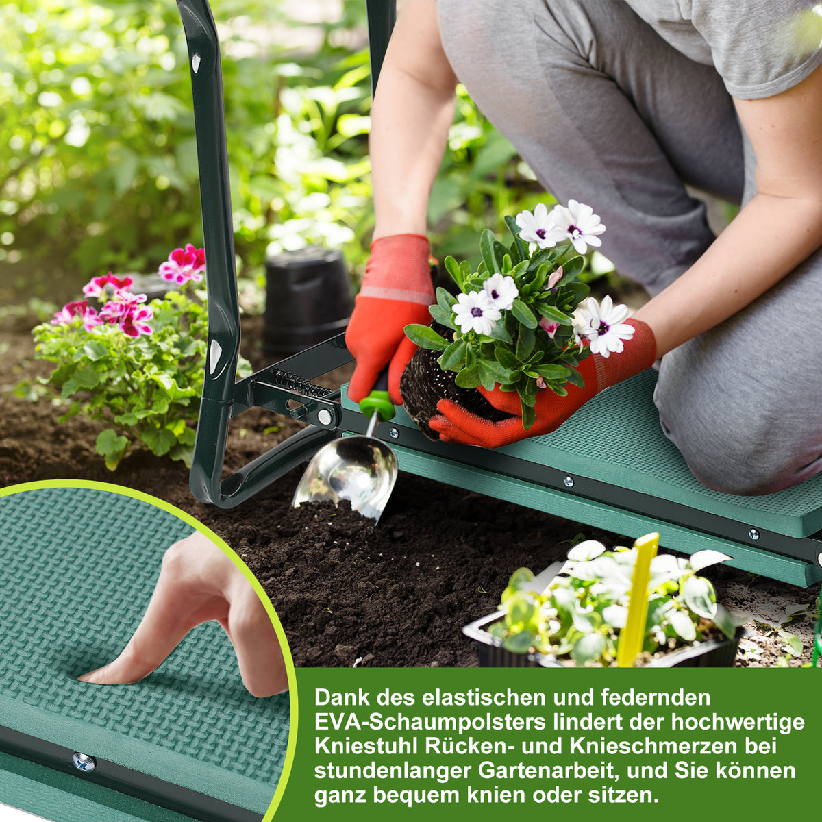 Randaco 2 in 1 Klappbar Gartenbank mit Werkzeugtasche 60x50x28cm Grün