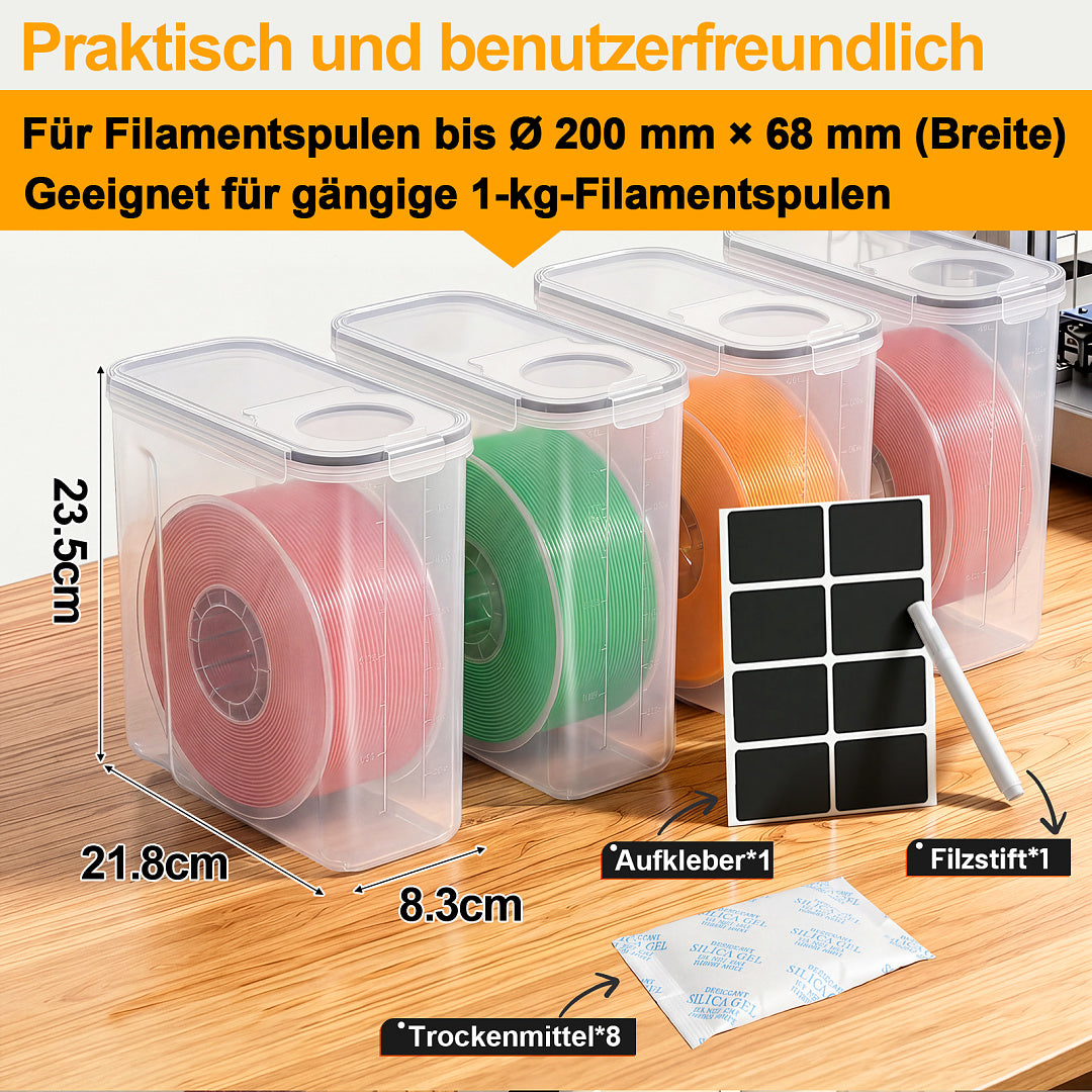 Randaco 3D‑Druck Filament‑Aufbewahrungsbox sichtbare Anzeige inkl. Trockenmittel Etiketten Whiteboard‑Marker