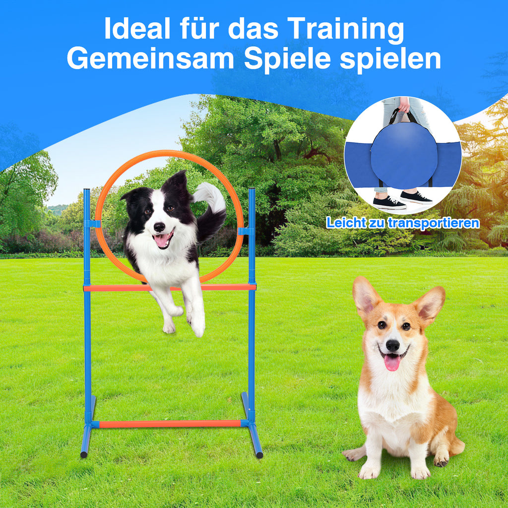 Randaco Agility Set Hunde 5-teiliges mit Slalom Hürde Sprungring Tunnel mit Slalom Hürde Sprungring und Hundetunnel für abwechslungsreiche Bewegung im Garten oder Park