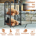 Randaco 2 Ebenen Feuerholzregal mit 4 Kaminwerkzeug