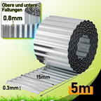 Randaco 5m Rasenkante 15 cm hoch Beeteinfassung aus Metall 0.3 mm Stahl mit umgelegten Kanten inkl. Verbinder und Handschuhe Beetumrandung
