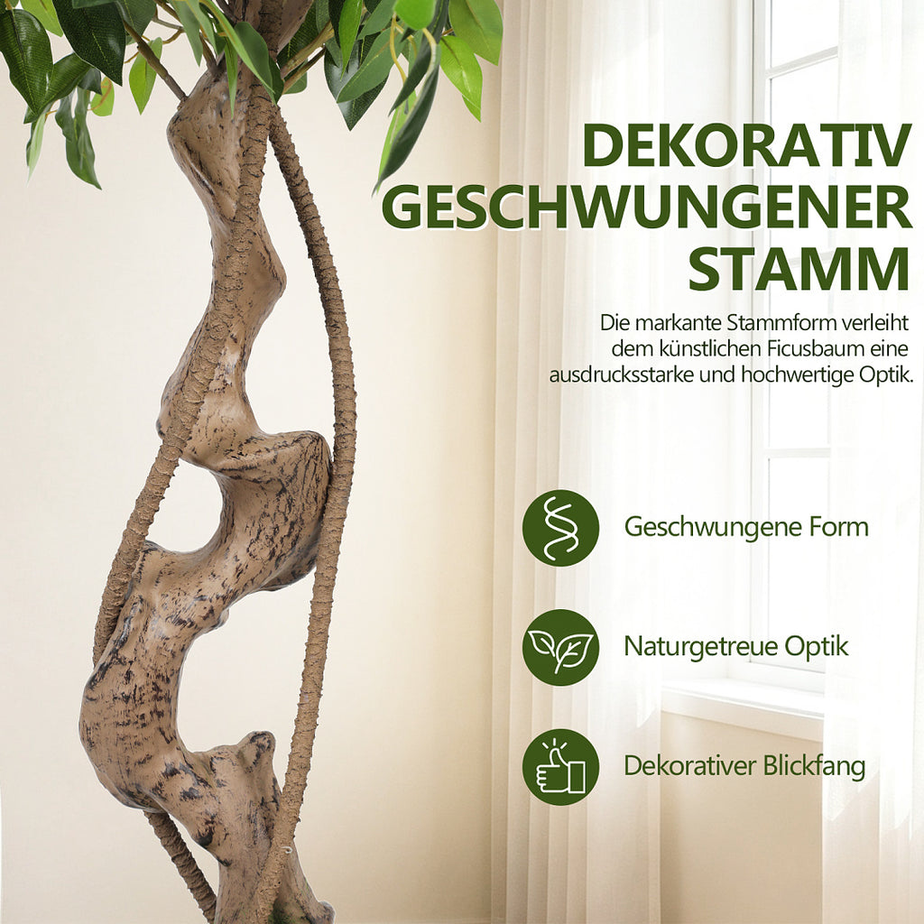 Randaco Künstlicher zweistufiger Ficus‑Baum mit weißem Topf dekorative Zimmerbegrünung für Innenräume 120 cm/150 cm