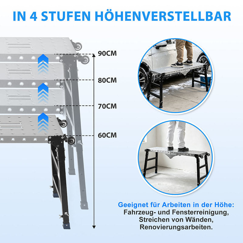 Randaco Arbeitsplattform höhenverstellbar klappbar Stahl Arbeitsbühne mobil 150 kg‑500 kg mit 3/4 Höhen Tragfähigkeit