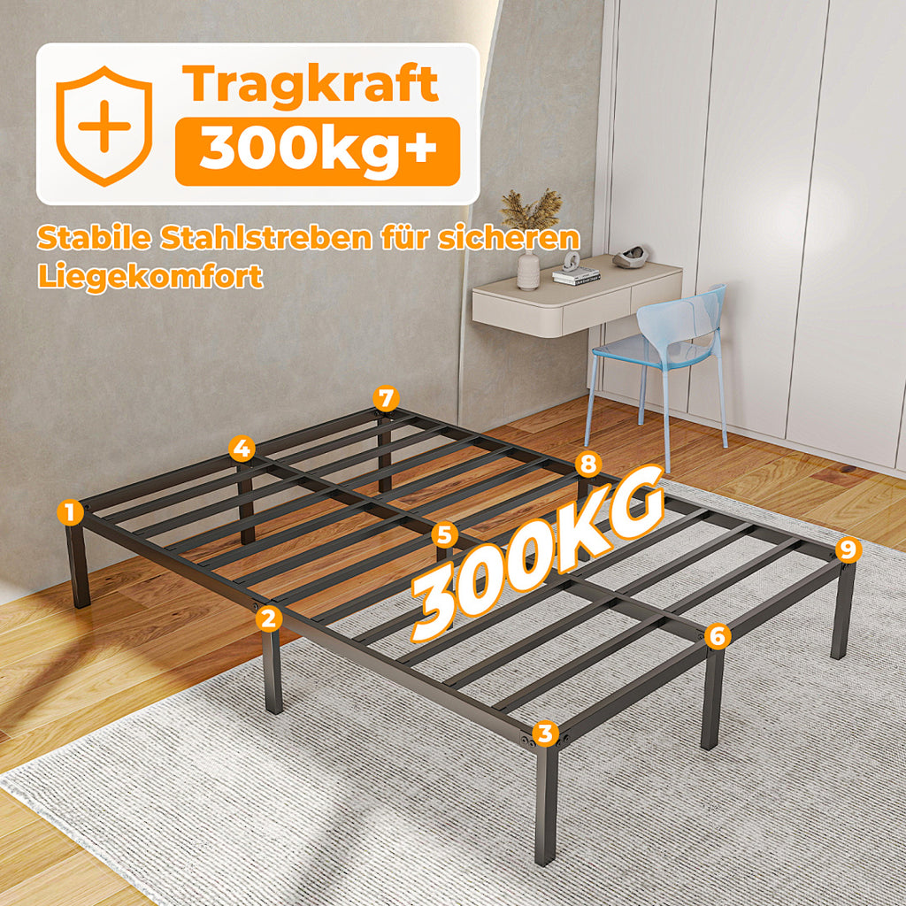 Randaco Metallbettrahmen stabil 90×200cm/140×200 cm Platzsparender Bettrahmen Einzelbettrahmen bis 200 kg Doppelbettrahmen bis 300 kg