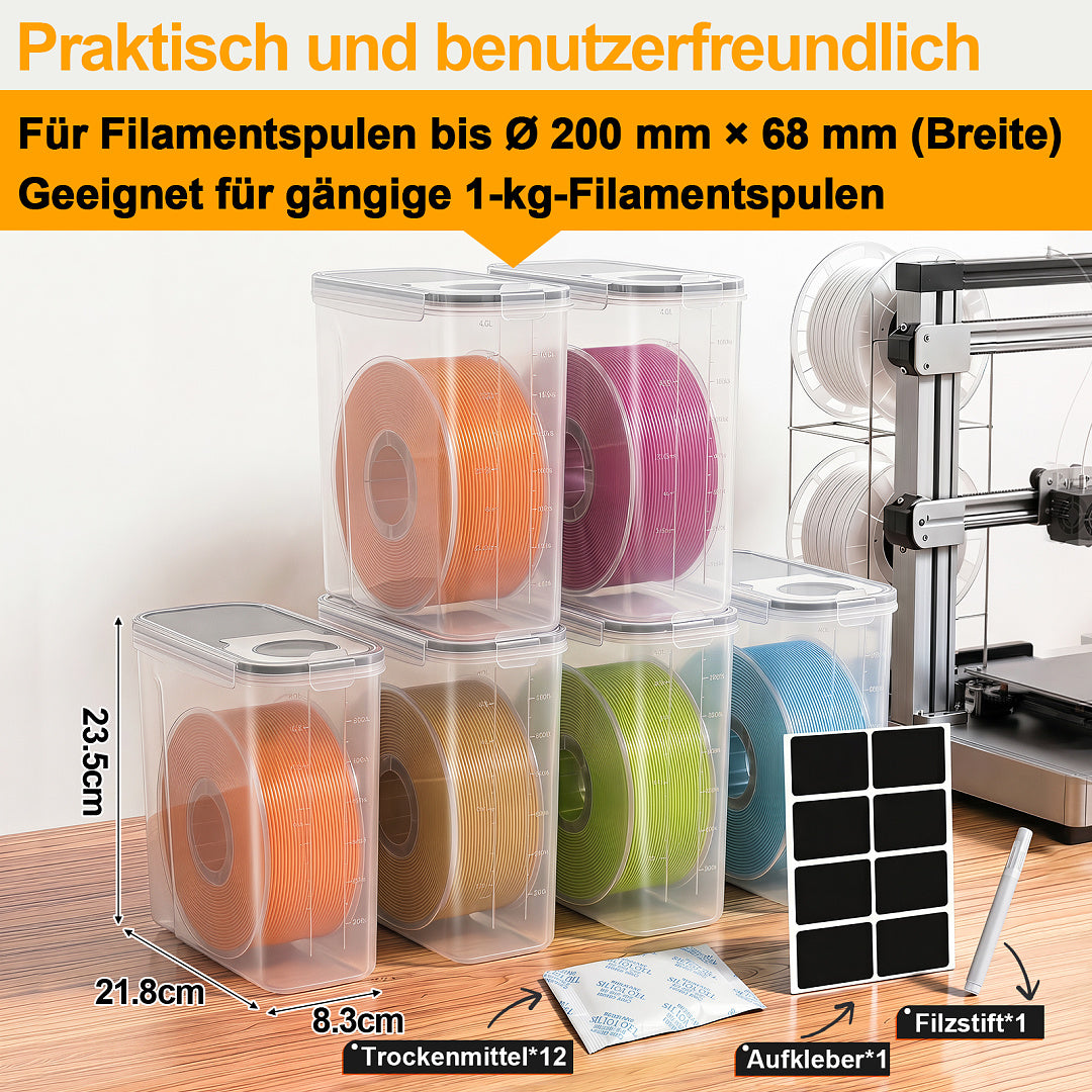 Randaco 3D‑Druck Filament‑Aufbewahrungsbox sichtbare Anzeige inkl. Trockenmittel Etiketten Whiteboard‑Marker