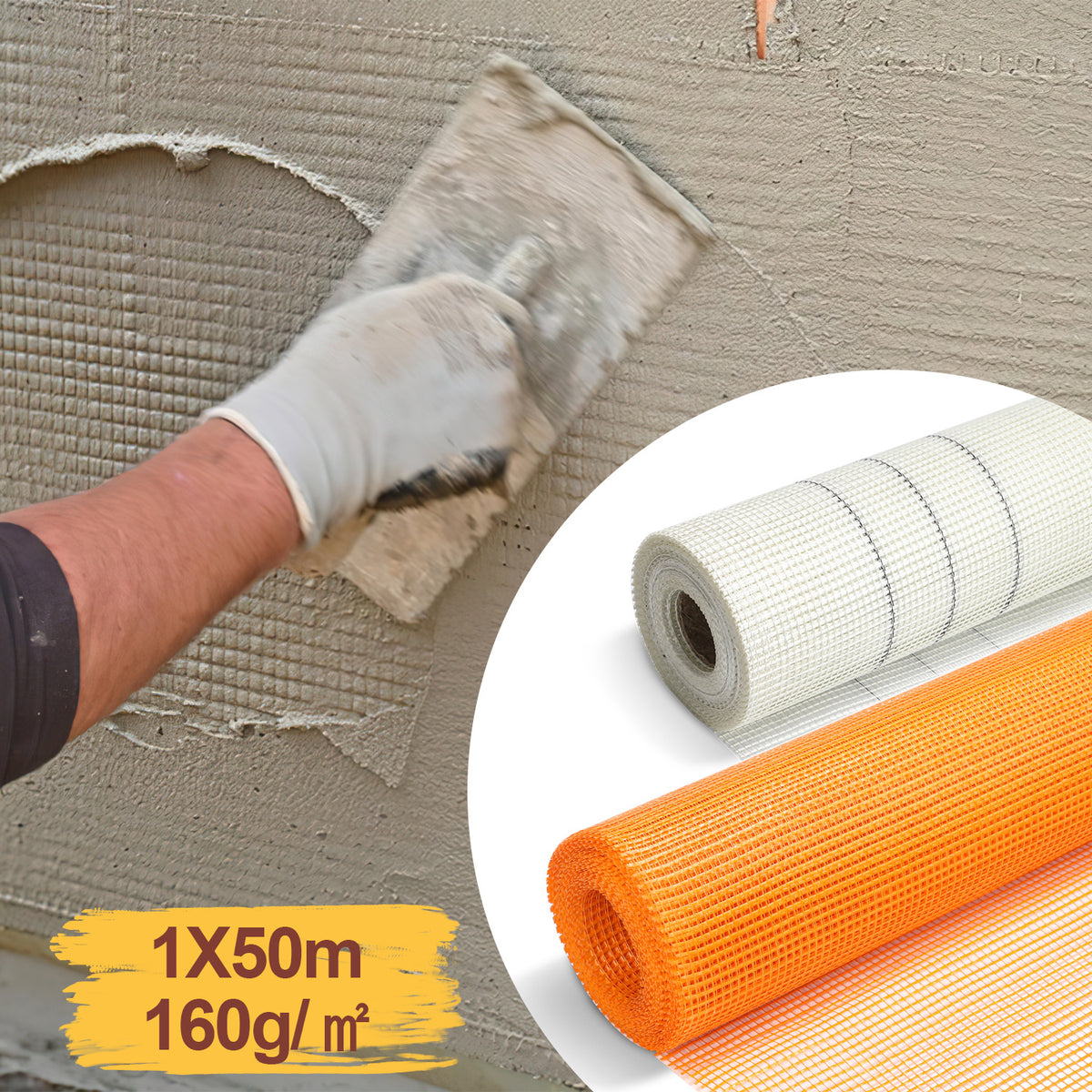 Randaco 1mx50m Armierungsgewebe 160 g/m² Glasfasergewebe 4x4mm Armierungsgewebe Außen Innen Rissschutz & Stabilität Putzgewebe