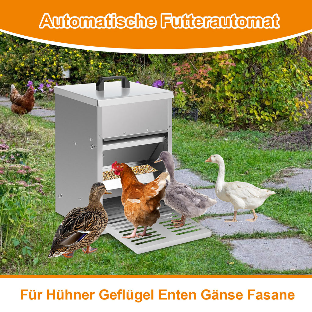 Randaco Futterautomat Hühner 5kg Hühnerfutterautomat mit Trittplatte Geflügel Futterspender Verzinkter Futtertrog Mäuseschutz Trockenfutterbox für Stall und Außenbereich