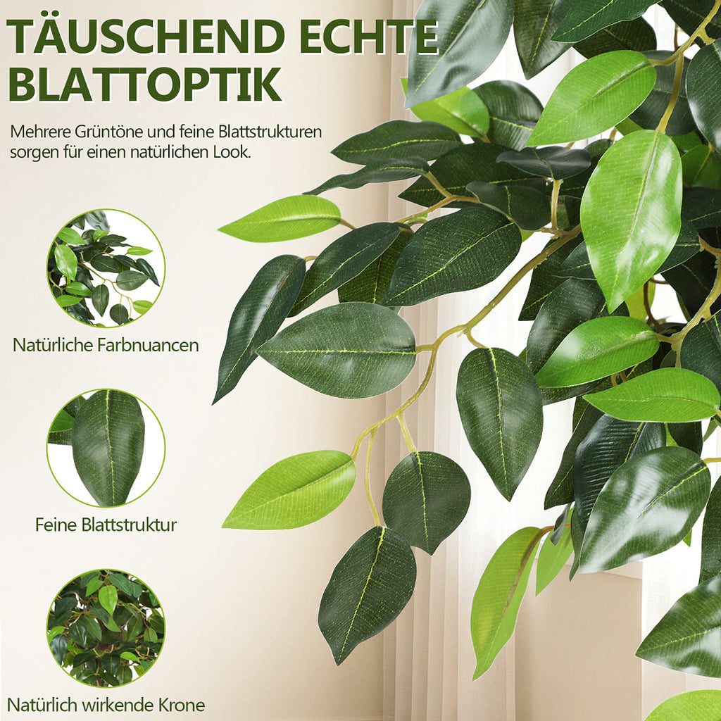 Randaco Künstlicher zweistufiger Ficus‑Baum mit weißem Topf dekorative Zimmerbegrünung für Innenräume 120 cm/150 cm