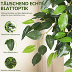Randaco Künstlicher zweistufiger Ficus‑Baum mit weißem Topf dekorative Zimmerbegrünung für Innenräume 120 cm/150 cm