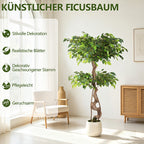 Randaco Künstlicher zweistufiger Ficus‑Baum mit weißem Topf dekorative Zimmerbegrünung für Innenräume 120 cm/150 cm