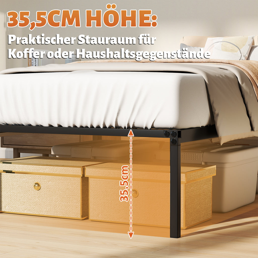 Randaco Metallbettrahmen stabil 90×200cm/140×200 cm Platzsparender Bettrahmen Einzelbettrahmen bis 200 kg Doppelbettrahmen bis 300 kg
