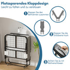 Randaco Klappbett 90x200cm Gästebett Klappbarer mit 13cm Matratze und Rollen bis 200 kg