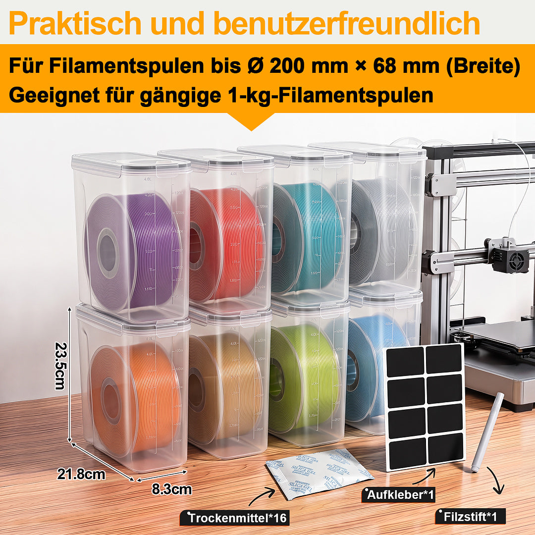 Randaco 3D‑Druck Filament‑Aufbewahrungsbox sichtbare Anzeige inkl. Trockenmittel Etiketten Whiteboard‑Marker