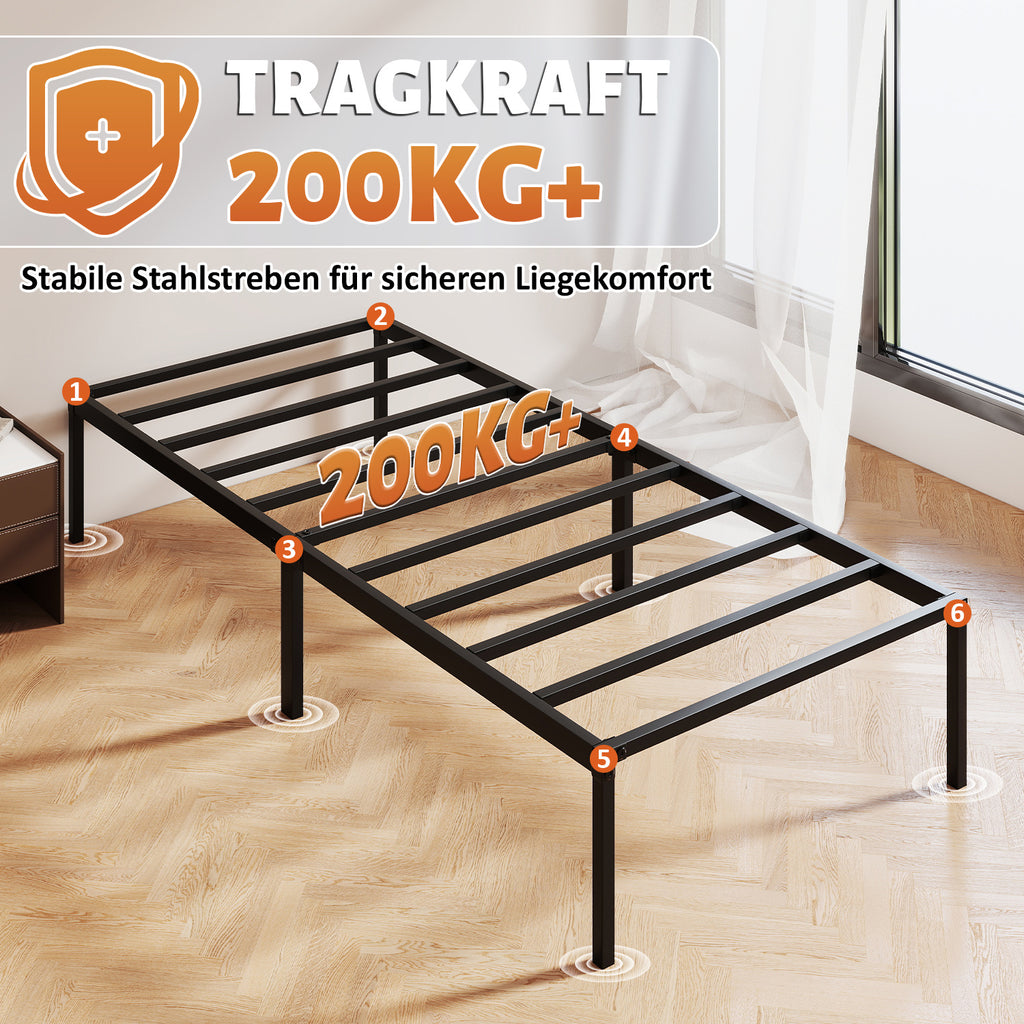 Randaco Metallbettrahmen stabil 90×200cm/140×200 cm Platzsparender Bettrahmen Einzelbettrahmen bis 200 kg Doppelbettrahmen bis 300 kg