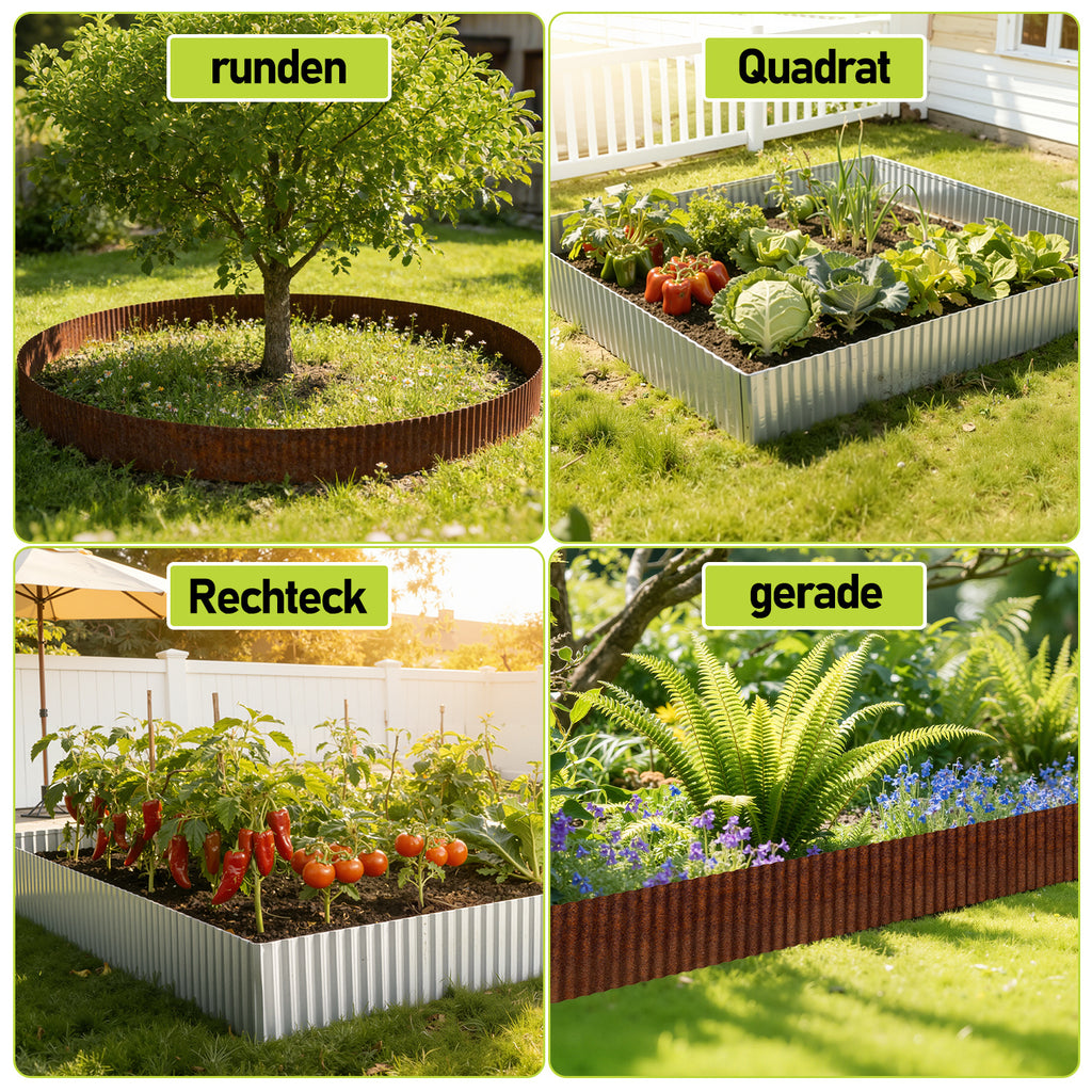 Randaco 5m Rasenkante 15 cm hoch Beeteinfassung aus Metall 0.3 mm Stahl mit umgelegten Kanten inkl. Verbinder und Handschuhe Beetumrandung