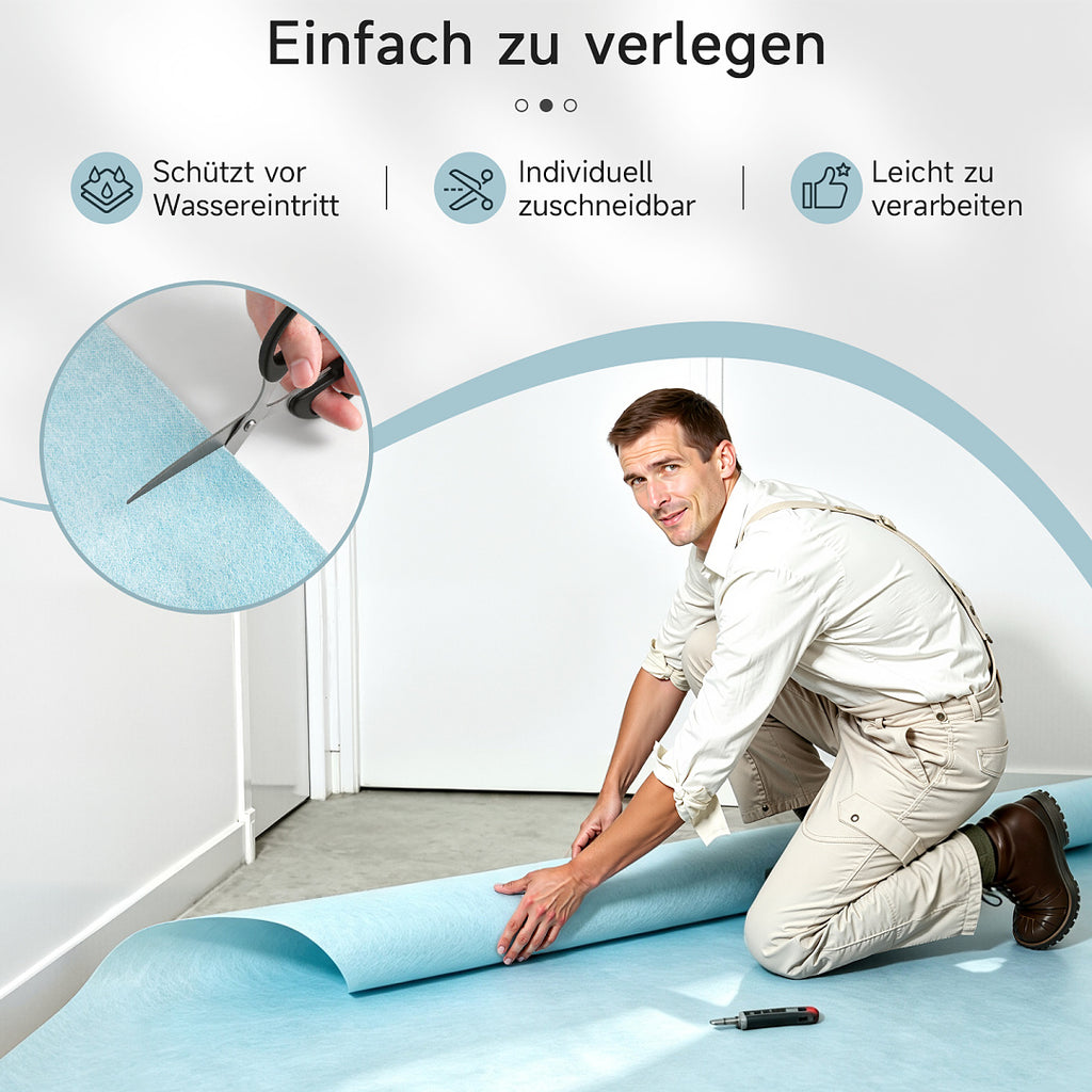 Randaco 10-30m Flexible Bodenunterlage Rolle zuschneidbare Unterlegmembran für Fliesen‑und Bodenverlegung Bodenzubehör