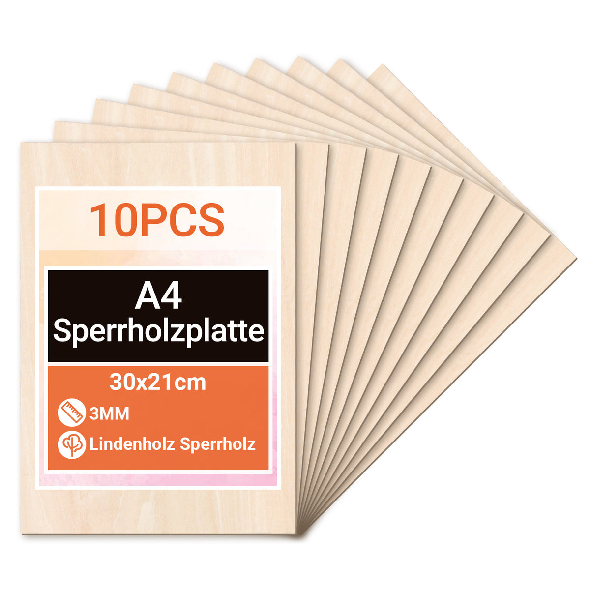 Randaco 10 Stück Sperrholzplatte A3/A4 Linde holzplatte Zuschnitt Nach Bastelhölzer Holz 420x300mm/300x210mm