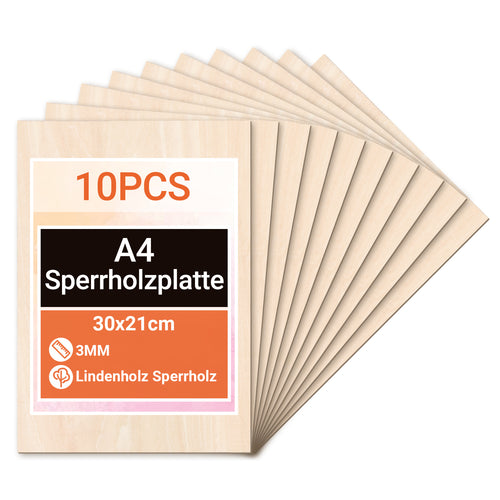 Randaco 10 Stück Sperrholzplatte A3/A4 Linde holzplatte Zuschnitt Nach Bastelhölzer Holz 420x300mm/300x210mm