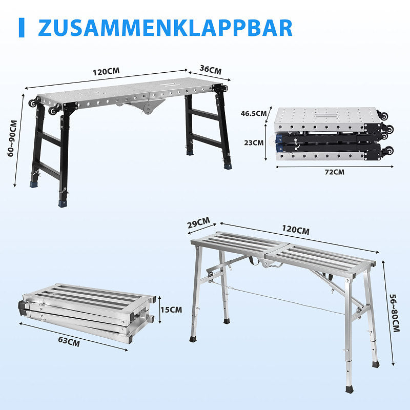 Randaco Arbeitsplattform höhenverstellbar klappbar Stahl Arbeitsbühne mobil 150 kg‑500 kg mit 3/4 Höhen Tragfähigkeit