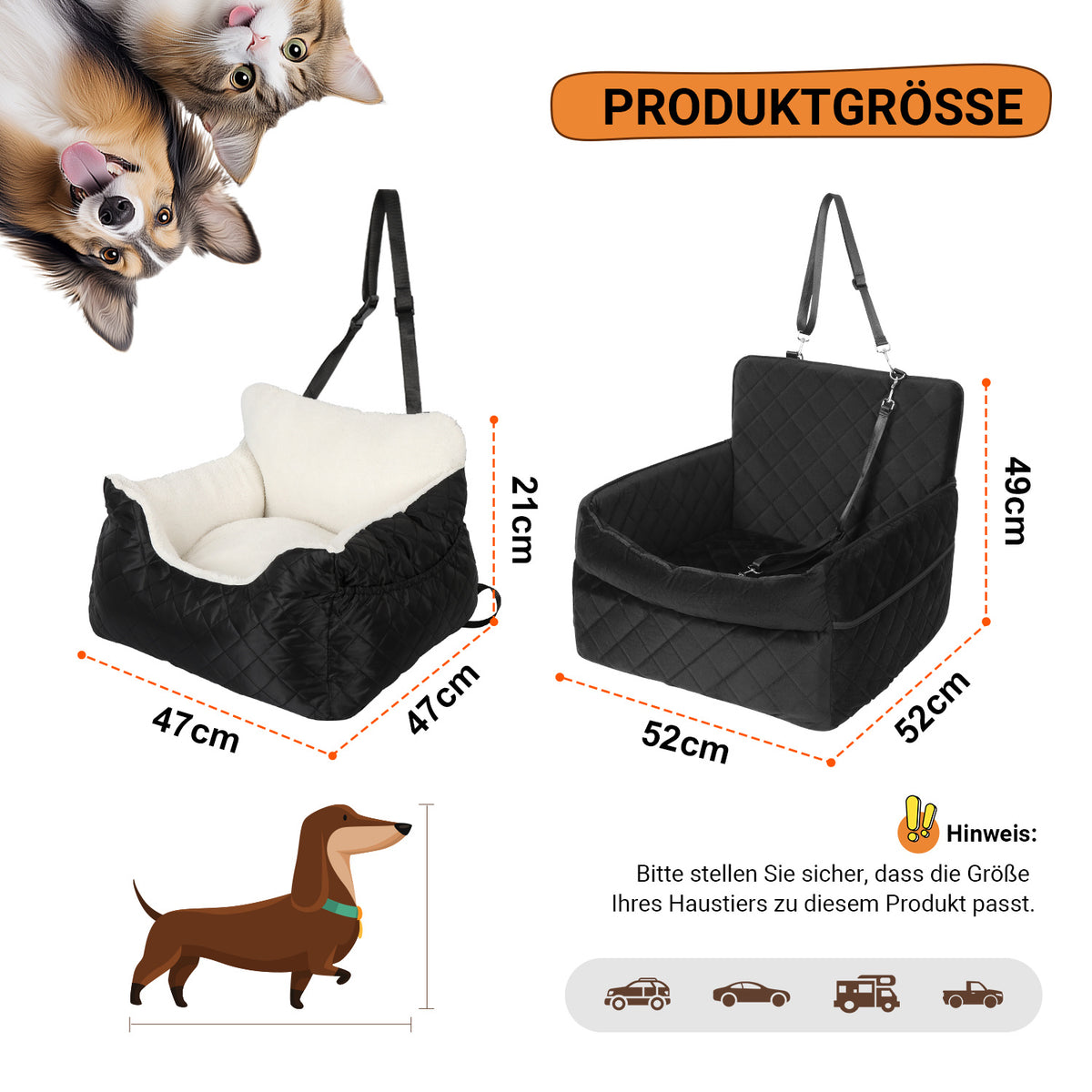 Randaco Autositzhilfe für Haustiere waschbar mit Aufbewahrungstaschen bis 12 kg Tragfähigkeit für kleine Hunde und Katzen