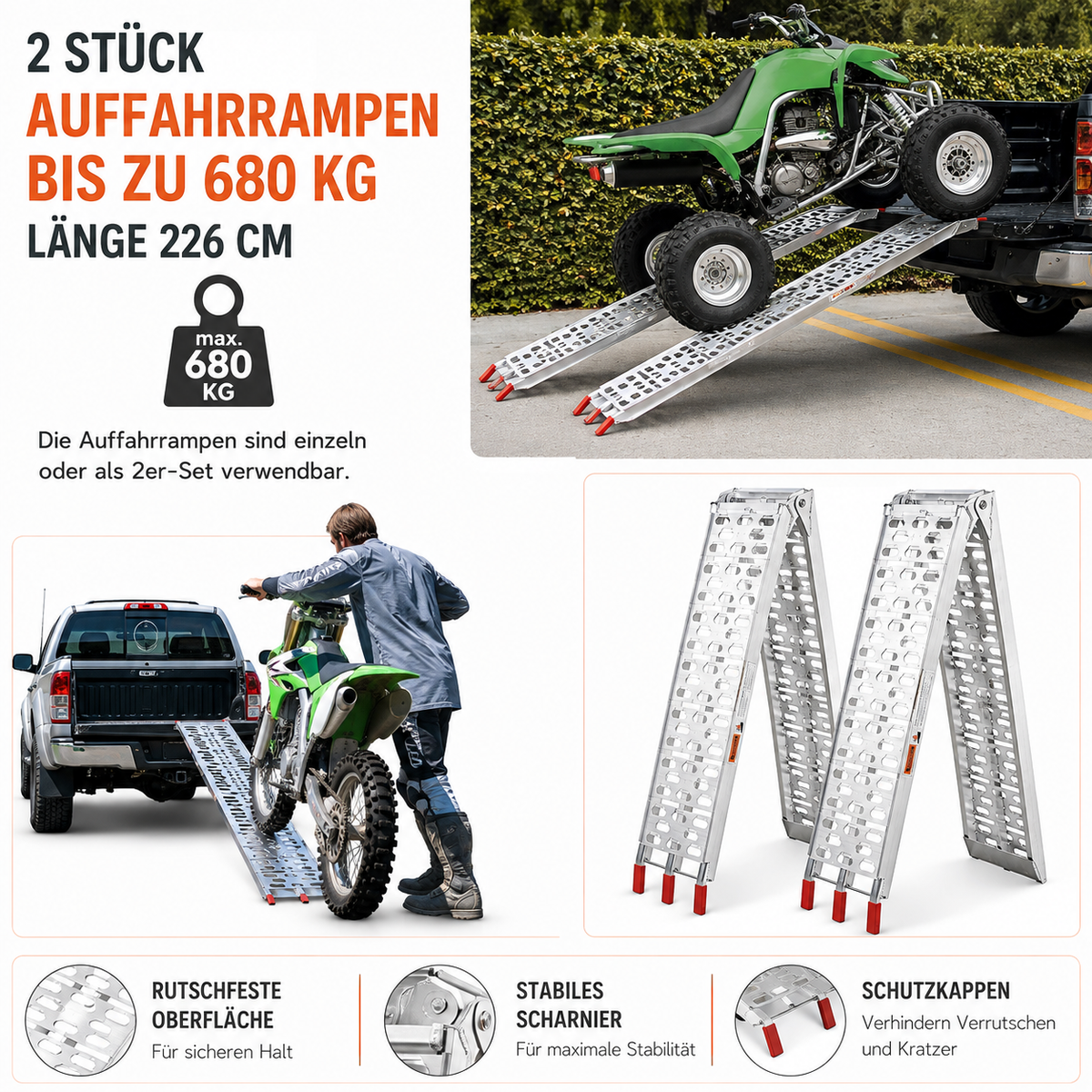 Randaco Klapp‑Beladerampe aus Aluminium 680 kg Tragfähigkeit 226cm