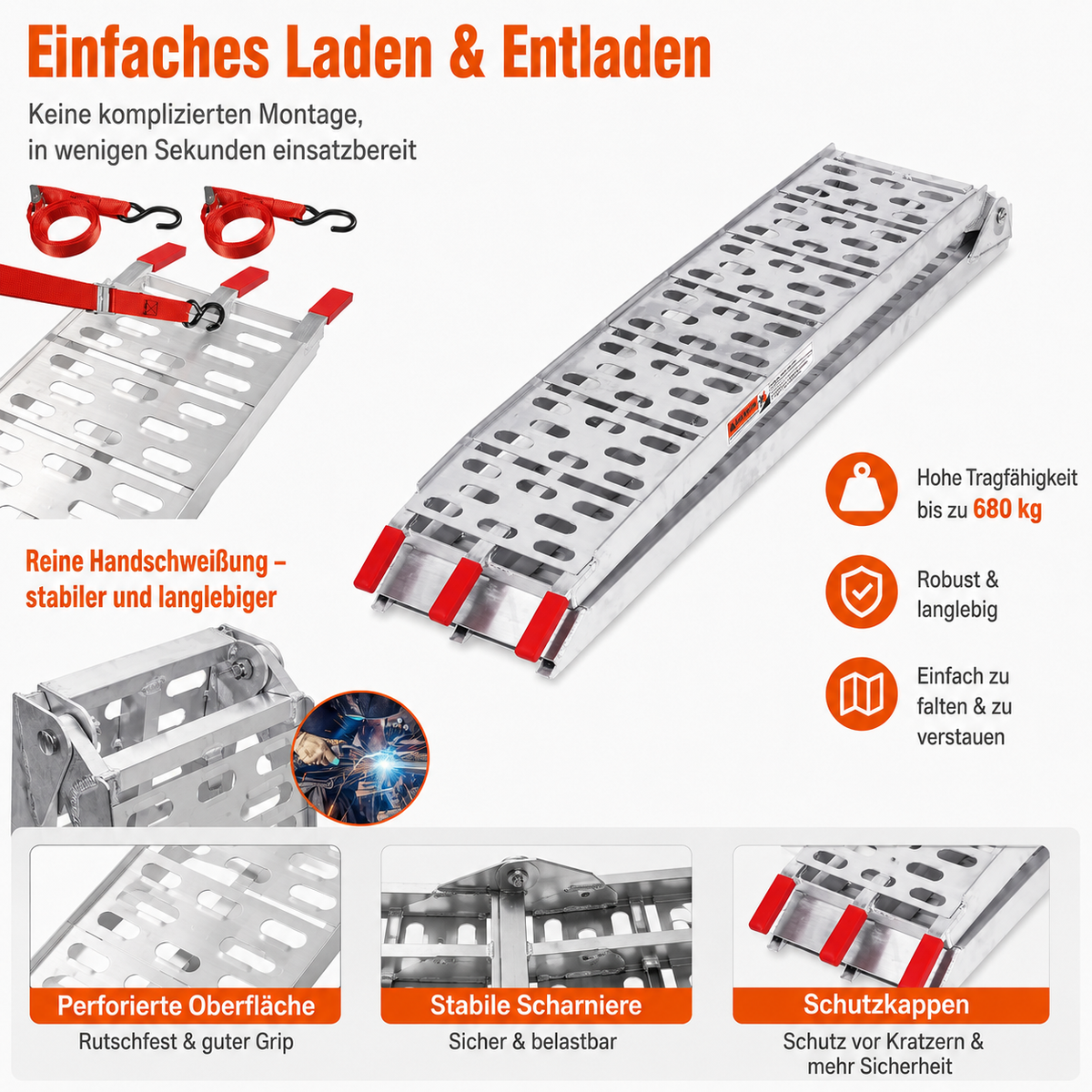 Randaco Klapp‑Beladerampe aus Aluminium 680 kg Tragfähigkeit 226cm