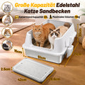 Randaco Edelstahl Katzenklo XXXL mit hohem Rand 71 x 51 x 30 cm Weiß Offene Katzentoilette für große Katzen und Mehrkatzenhaushalte,mit hoher Seitenwand,Trittmatte und Streuschaufel