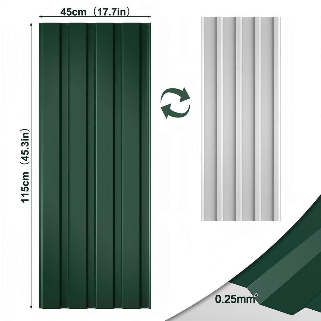 Randaco 24 Stück trapezförmige Wellblechplatten, Dachplatte verzinkt abnehmbar, Grün/Grau