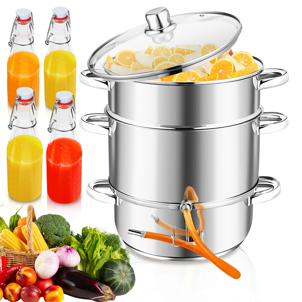 3-teiliger 8-Liter-Dampfentsafter aus Edelstahl mit 4 Bügelflaschen