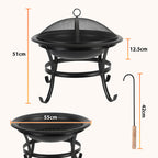 Randaco Holzfeuerschale 55 cm mit Funkenschutzgitter, Holzrost & Schürhaken – für Garten, Terrasse, Camping & Strand