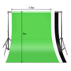 Randaco Verstellbares Fotostudio-Hintergrundset mit 3 Hintergrundtüchern – inkl. Klammern, Sandsäcken & Tragetasche